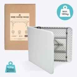 LifeGoods Klaptafel - Inklapbaar - 70x180cm - Verstelbare Vouwtafel - Weerbestendig - Wit -Buitentuin Winkel 1200x1200 521