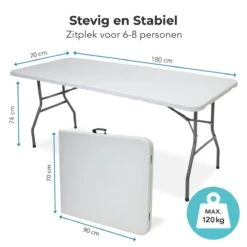 LifeGoods Klaptafel - Inklapbaar - 70x180cm - Verstelbare Vouwtafel - Weerbestendig - Wit -Buitentuin Winkel 1200x1200 523