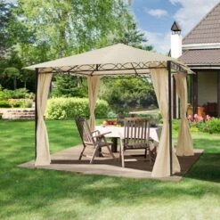 Tuinpaviljoen 3x3 M Waterdicht Paviljoen Met 4 Zijwanden Tuintent Ca. 180 G/m² Dakzeil In Crème Partytent -Buitentuin Winkel 1200x1200 638