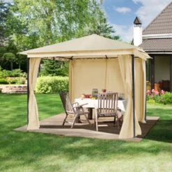 Tuinpaviljoen 3x3 M Waterdicht Paviljoen Met 4 Zijwanden Tuintent Ca. 180 G/m² Dakzeil In Crème Partytent -Buitentuin Winkel 1200x1200 640