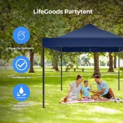 LifeGoods Partytent - 3x4.5 M - Easy Up - Opvouwbaar - Waterdicht - Draagtas Met Wieltjes - Donkerblauw -Buitentuin Winkel 1200x1200 658