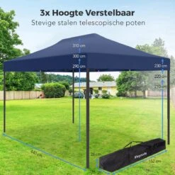 LifeGoods Partytent - 3x4.5 M - Easy Up - Opvouwbaar - Waterdicht - Draagtas Met Wieltjes - Donkerblauw -Buitentuin Winkel 1200x1200 660
