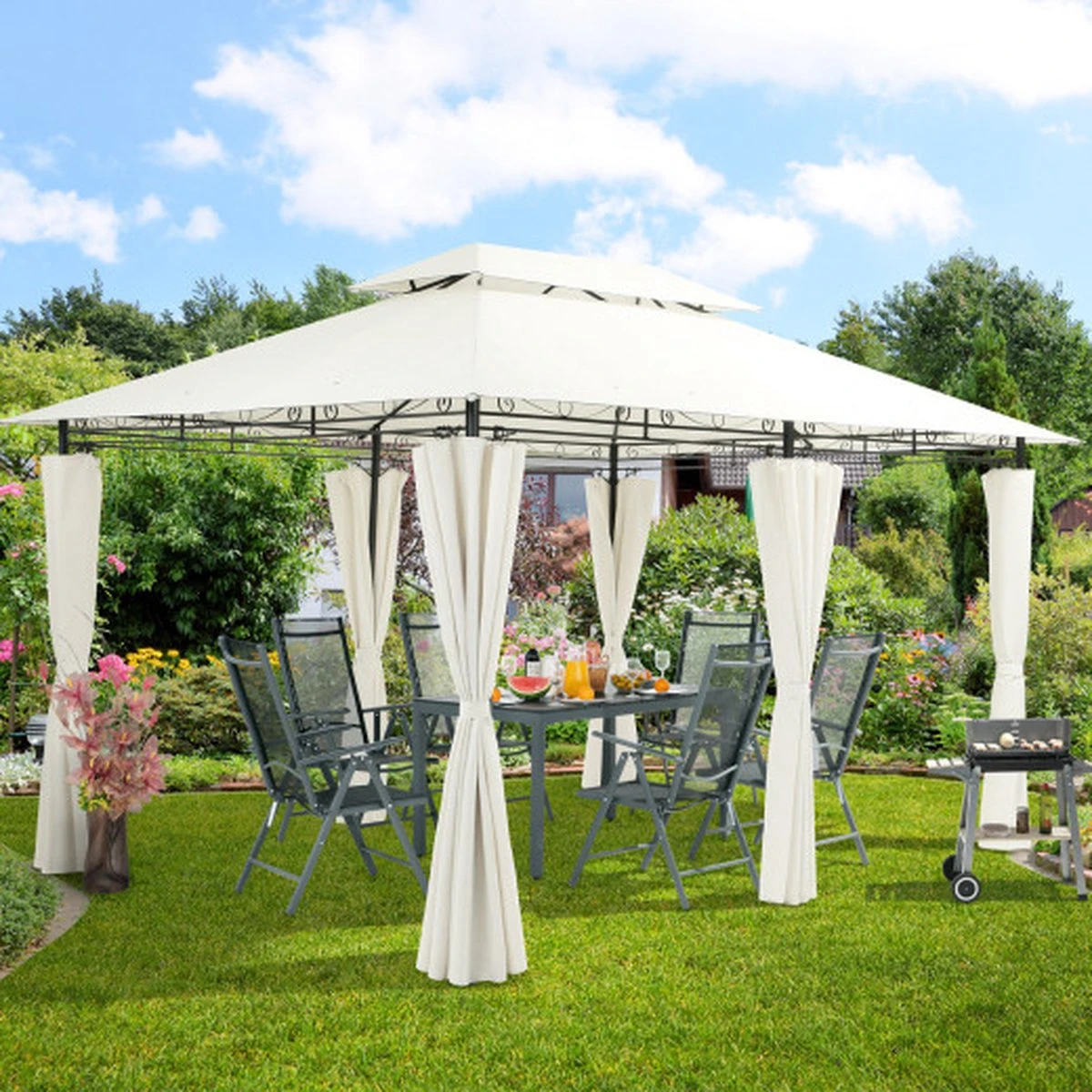 El Jardin - Partytent - 4x3 - Waterdicht Dak - Wanden - Beige Paviljoen 7 El Jardin - Partytent - 4x3 - Waterdicht Dak - Wanden - Beige Paviljoen - Afbeelding 5