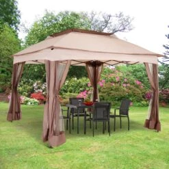 Outsunny Paviljoen Met Zijwanden Partytent Tuintent Popup 3,25 X 3,25 M Khaki 840-166 -Buitentuin Winkel 1200x1200 680