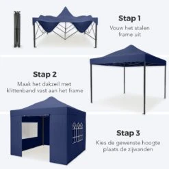 LifeGoods Partytent - 3x3 M - Zijwanden - Easy Up - Opvouwbaar - Waterdicht - Draagtas Met Wieltjes - Donkerblauw -Buitentuin Winkel 1200x1200 693