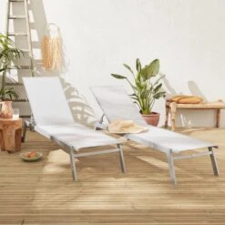 ELSA - Set Van 2 Ligstoelen Van Aluminium En Textileen, Ligbed Multipositioneel Met Wieltjes, Kleur Grijs/lichtgrijs -Buitentuin Winkel 1200x1200 70