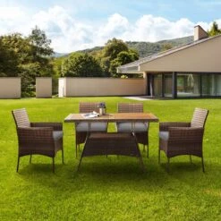 Teamson Home 5-Delig Diningset - Tuinset - Tuinmeubelen - Tafel En 4 Stoelen - Voor Maximaal 4 Personen - Massief Houten Tafelblad - Bruin - 244 X 132 X 84 (cm) -Buitentuin Winkel 1200x1200 720