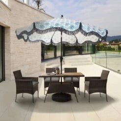 Teamson Home 5-Delig Diningset - Tuinset - Tuinmeubelen - Tafel En 4 Stoelen - Voor Maximaal 4 Personen - Massief Houten Tafelblad - Bruin - 244 X 132 X 84 (cm) -Buitentuin Winkel 1200x1200 722