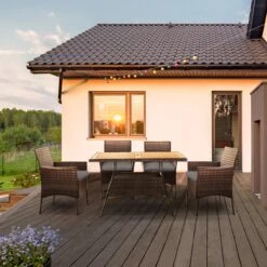 Teamson Home 5-Delig Diningset - Tuinset - Tuinmeubelen - Tafel En 4 Stoelen - Voor Maximaal 4 Personen - Massief Houten Tafelblad - Bruin - 244 X 132 X 84 (cm) -Buitentuin Winkel 1200x1200 725