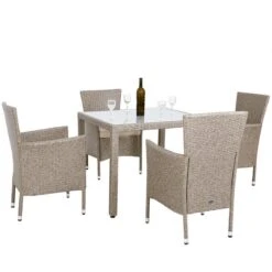 Casaria Polyrattan Tuinset - 4 Stoelen & Tafel 90x90 Cm - Beige Grijs -Buitentuin Winkel 1200x1200 728