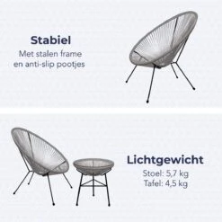 LifeGoods Acapulco Bistroset - 3-Delig - Tuinset Met Bijzettafel - Grijs -Buitentuin Winkel 1200x1200 750