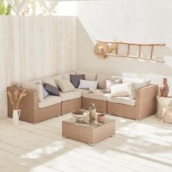 Alice's Garden Loungeset Napoli - 5 Plaatsen - Wicker - 6 Elementen - Beige/Beige -Buitentuin Winkel 1200x1200 843
