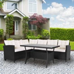Casaria Polyrattan Tuinset - 15 Delig Voor 6 Personen – Crème Zwart -Buitentuin Winkel 1200x1200 845