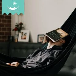 Dubbele Hangmat Zwart Met Spreidstok - 1 Of 2 Persoons - Lig Oppervlak 190x150cm - Lengte 260cm -Buitentuin Winkel 1200x1200 944