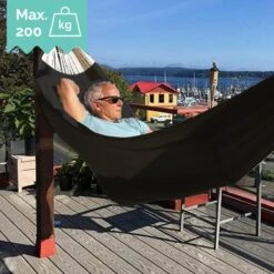 Dubbele Hangmat Zwart Met Spreidstok - 1 Of 2 Persoons - Lig Oppervlak 190x150cm - Lengte 260cm -Buitentuin Winkel 1200x1200 945