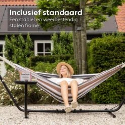 Vita5 Hangmat Met Standaard – 2 Persoons – Incl. Bekerhouder – 205kg Draaggewicht – Blauw/Wit/Bruin -Buitentuin Winkel 1200x1200 946