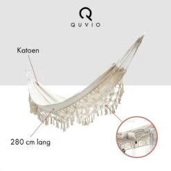 QUVIO Hangmat Voor In De Tuin - Tuinstoelen - Reishangmat Voor Camping, Outdoor En Reizen - Hamock - Katoen Ademend - Maximale Belasting Van 250KG - Lig Oppervlak Van 180 Cm - Geschikt Voor 1 Persoon - Beige -Buitentuin Winkel 1200x1200 958