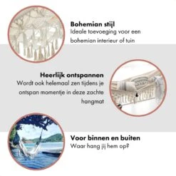 QUVIO Hangmat Voor In De Tuin - Tuinstoelen - Reishangmat Voor Camping, Outdoor En Reizen - Hamock - Katoen Ademend - Maximale Belasting Van 250KG - Lig Oppervlak Van 180 Cm - Geschikt Voor 1 Persoon - Beige -Buitentuin Winkel 1200x1200 959