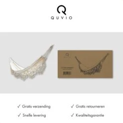 QUVIO Hangmat Voor In De Tuin - Tuinstoelen - Reishangmat Voor Camping, Outdoor En Reizen - Hamock - Katoen Ademend - Maximale Belasting Van 250KG - Lig Oppervlak Van 180 Cm - Geschikt Voor 1 Persoon - Beige -Buitentuin Winkel 1200x1200 962