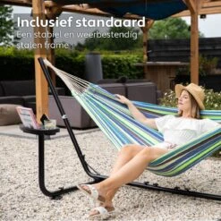 Vita5 Hangmat Met Standaard – 2 Persoons – Incl. Bekerhouder – 205kg Draaggewicht – Groen/Blauw -Buitentuin Winkel 1200x1200 977