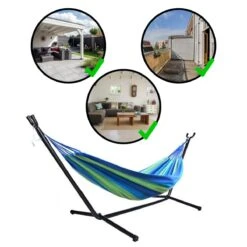 Hangmat Met Standaard En Opbergtas – 2 Persoons – Max. Draaggewicht 200Kg – Hangmatset – Hangmatten – Hang Mat Voor Binnen En Buiten – Hangmatstandaard – Hammock – Blauw / Groen -Buitentuin Winkel 1200x1200 986
