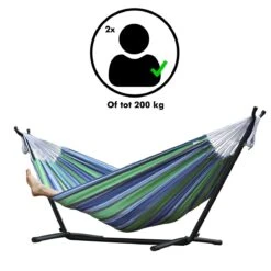 Hangmat Met Standaard En Opbergtas – 2 Persoons – Max. Draaggewicht 200Kg – Hangmatset – Hangmatten – Hang Mat Voor Binnen En Buiten – Hangmatstandaard – Hammock – Blauw / Groen -Buitentuin Winkel 1200x1200 988