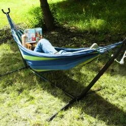 Hangmat Met Standaard En Opbergtas – 2 Persoons – Max. Draaggewicht 200Kg – Hangmatset – Hangmatten – Hang Mat Voor Binnen En Buiten – Hangmatstandaard – Hammock – Blauw / Groen -Buitentuin Winkel 1200x1200 990