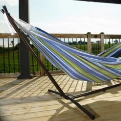 Hangmat Met Standaard En Opbergtas – 2 Persoons – Max. Draaggewicht 200Kg – Hangmatset – Hangmatten – Hang Mat Voor Binnen En Buiten – Hangmatstandaard – Hammock – Blauw / Groen -Buitentuin Winkel 1200x1200 991