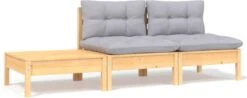 VidaXL 3-delige Loungeset Met Grijze Kussens Massief Grenenhout -Buitentuin Winkel 1200x477 1