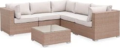 Alice's Garden Loungeset Napoli - 5 Plaatsen - Wicker - 6 Elementen - Beige/Beige -Buitentuin Winkel 1200x479