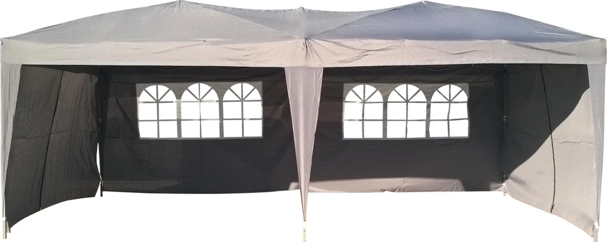 Partytent 3x6m Easy Up - 6 Zijwanden - Grijs 3 Partytent 3x6m Easy Up - 6 Zijwanden - Grijs