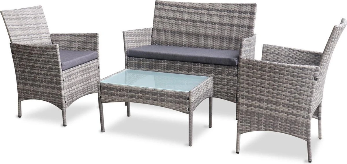 Alice's Garden Loungeset Moltès - 4 Plaatsen - Wicker - Kleine Set - Tinten Grijs/grijs 4 Alice's Garden Loungeset Moltès - 4 Plaatsen - Wicker - Kleine Set - Tinten Grijs/grijs - Afbeelding 2