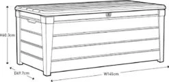Keter Brushwood Opbergbox - Kussenbox - 455L - 145x69,7x60,3cm - Taupe -Buitentuin Winkel 1200x581 2