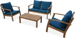Houten Loungeset 4 Plaatsen - Ushuaïa - Donker Turquoise Kussens, Bank, Fauteuils En Lage Tafel Van Acacia, Design -Buitentuin Winkel 1200x603 5