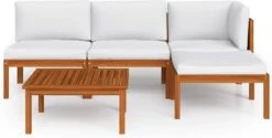Decoways - 5-delige Loungeset Met Kussens Massief Acaciahout Crèmekleurig -Buitentuin Winkel 1200x607 3