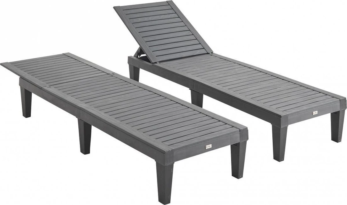 Set Van 2 Ligstoelen, PIA, Ligstoel Met Verschillende Standen, Van Kunststof, Zwart 4 Set Van 2 Ligstoelen, PIA, Ligstoel Met Verschillende Standen, Van Kunststof, Zwart - Afbeelding 2