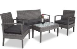 Casaria Polyrattan Loungeset – 2 Stoelen 1 Bank 1 Tafel - Antraciet -Buitentuin Winkel 1200x768 1