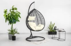 Hangstoel - Ei Stoel - Met Frame - Zwart Beige - Tot 125 Kg -Buitentuin Winkel 1200x780 1