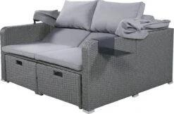 Polyrattan Patio Rieten Meubels Set Voor 2 Personen-Outdoor Rattan Sofa Set Met Intrekbare Luifel-lounge Bank-PE Rotan Loveseat Voor Achtertuin Veranda Tuin Zwembad Balkon-grijs -Buitentuin Winkel 1200x789