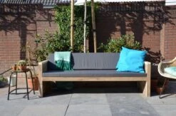Wood4you - Tuinbank - Ameland - 'Doe Het Zelf' Bouwpakket Steigerhout 152Lx72Hx57D Cm - Incl Kussen -Buitentuin Winkel 1200x794
