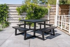 MaximaVida Vierkante Aluminium Picknicktafel Dex 215 Cm Zwart - Lage Instap -Buitentuin Winkel 1200x800 138