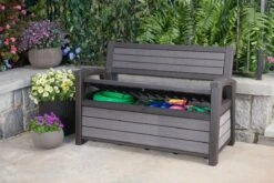Keter - Hudson Bench Box - 2-zits Bank - Opbergbox - Hout Look & Feel - 227L - 138x63x89cm - Antraciet -Buitentuin Winkel 1200x800 61
