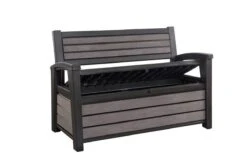 Keter - Hudson Bench Box - 2-zits Bank - Opbergbox - Hout Look & Feel - 227L - 138x63x89cm - Antraciet -Buitentuin Winkel 1200x800 63