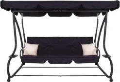 Springos Schommelbank | Linda-Schommel | 3-zits | Waterafstotend | Inclusief 2 Kussens | Verstelbare Luifel | 162 X 200 X 120 Cm | Zwart -Buitentuin Winkel 1200x824 2