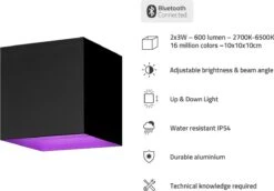 Hombli Wandlamp Voor Binnen En Buiten - Wit En Gekleurd Licht – Aanpasbare Lichthoek, Slimme LED Verlichting, Bad & Woonkamer, Waterdicht, Aluminium, Zwart -Buitentuin Winkel 1200x837 5