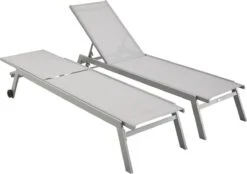 ELSA - Set Van 2 Ligstoelen Van Aluminium En Textileen, Ligbed Multipositioneel Met Wieltjes, Kleur Grijs/lichtgrijs -Buitentuin Winkel 1200x846