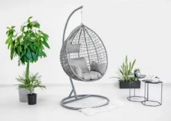 Hangstoel - Ei Stoel - Met Grijze Standaard & Kussens - Tot 125kg -Buitentuin Winkel 1200x851 1