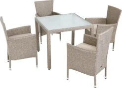 Casaria Polyrattan Tuinset - 4 Stoelen & Tafel 90x90 Cm - Beige Grijs -Buitentuin Winkel 1200x870