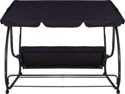 Springos Schommelbank | Linda-Schommel | 3-zits | Waterafstotend | Inclusief 2 Kussens | Verstelbare Luifel | 162 X 200 X 120 Cm | Zwart -Buitentuin Winkel 1200x897 1