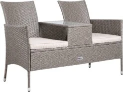 Casaria Tuinbank Polyrattan - 2-Zits Incl.Tafel - Weerbestendig Beige -Buitentuin Winkel 1200x897 3